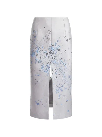 Mia Peculiar Brocade Split Midi Skirt In White