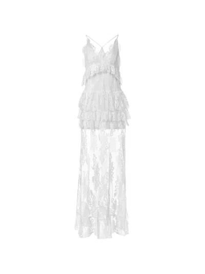 Mia Peculiar Floral-lace Ruffled-detail Maxi Dress In White