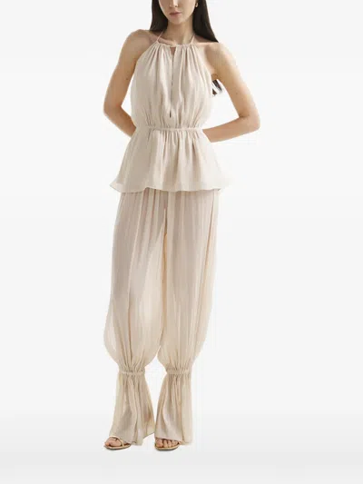 Mia Peculiar Halterneck Peplum Top In Neutral