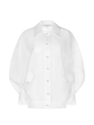 Mia Peculiar Oversized Pearl-button Bomber Jacket In White