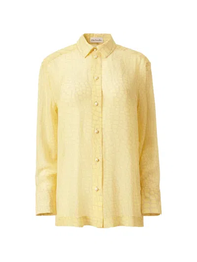 Mia Peculiar Pearl-button Crocodile-print Shirt In Yellow