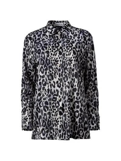 Mia Peculiar Pearl-button Printed Shirt In Black