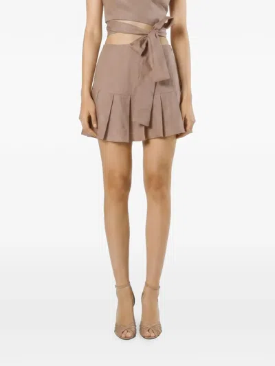 Mia Peculiar Pleated Linen Mini Skirt In Brown