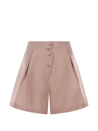 Mia Peculiar Wave-design Pleated Shorts In Brown