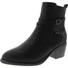 Mia Santina Womens Faux Leather Stacked Heel Ankle Boots In Black