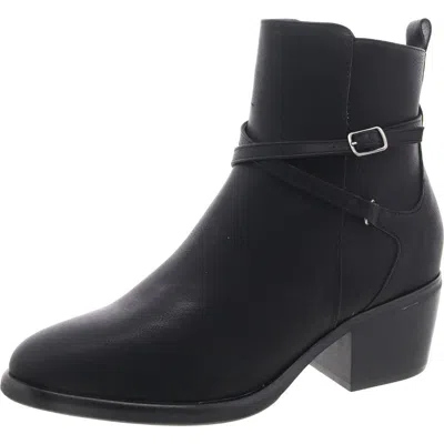 Mia Santina Womens Faux Leather Stacked Heel Ankle Boots In Black