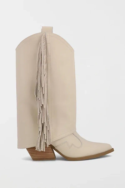 Mia Shoes Mia Deston Fringe Western Boot In Bone, Women's At Urban Outfitters In Neutral