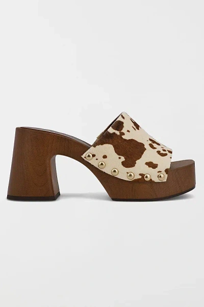 Mia Shoes Mia Emmerie Heeled Mule Wooden Sandal In Brown Cow, Women's At Urban Outfitters