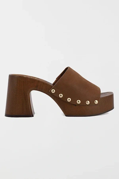Mia Shoes Mia Emmerie Heeled Mule Wooden Sandal In Cognac, Women's At Urban Outfitters In Brown