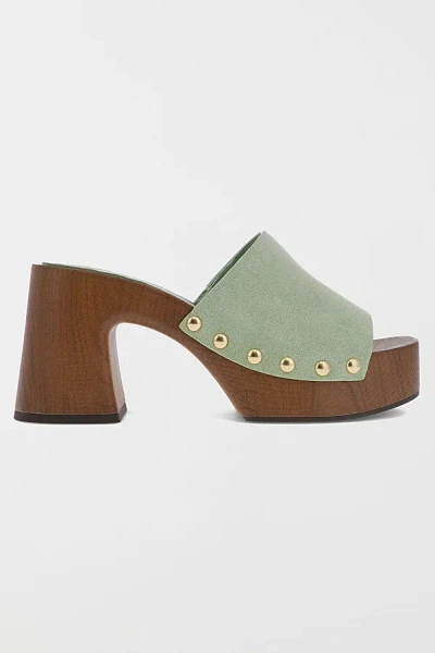 Mia Shoes Mia Emmerie Heeled Mule Wooden Sandal In Piatachio, Women's At Urban Outfitters In Green