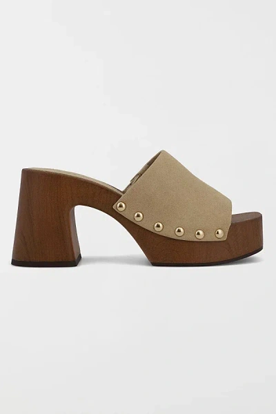 Mia Shoes Mia Emmerie Heeled Mule Wooden Sandal In Sand, Women's At Urban Outfitters In Neutral