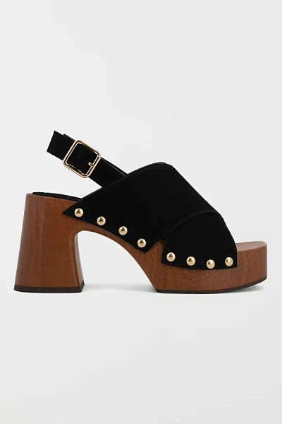 Mia Shoes Mia Eudora Suede Slingback Wooden Platform Sandal In Black, Women's At Urban Outfitters In Multi