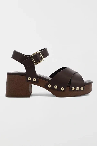 Mia Shoes Mia Finna Studded Wooden Platform Sandal In Chocolate, Women's At Urban Outfitters In Brown