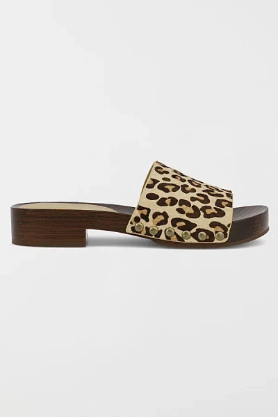 Mia Shoes Mia Lanell Studded Wooden Slide Sandal In Leopard Print, Women's At Urban Outfitters In Animal Print