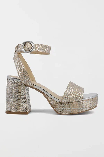 Mia Shoes Mia Renee Metallic Raffia Platform Sandal In Silver, Women's At Urban Outfitters