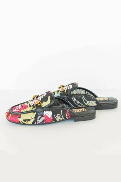 Mia Shoes Women's Bouquet Embroidered Slip On Mules In Black In Multi
