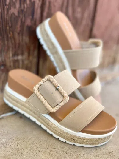 Mia Suede Raffia Platform Sandals In Blush