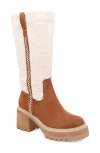 Mia Teirson Womens Block Heel Faux Fur Knee-high Boots In Cognac