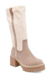 Mia Teirson Faux Shearling Platform Boot In Stone