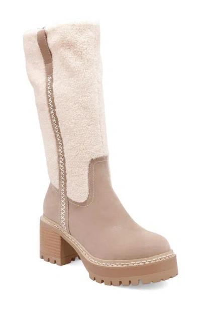 Mia Teirson Faux Shearling Platform Boot In Stone