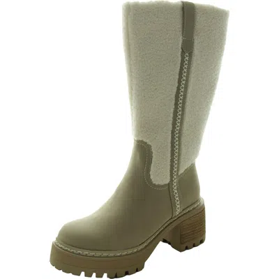 Mia Teirson Womens Block Heel Faux Fur Knee-high Boots In White