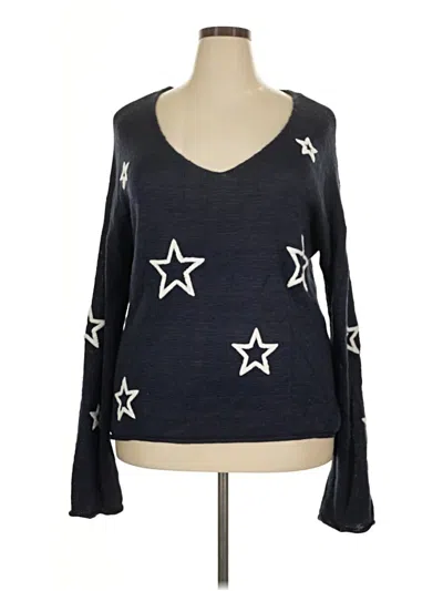 Pre-owned Mia + Tess Long Sleeve Top Blue Stars Pattern Scoop Neck Tops