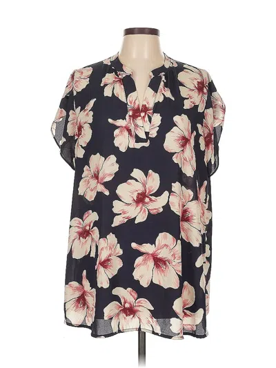 Pre-owned Mia + Tess Short Sleeve Blouse In Blue