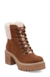 Mia Tiler Womens Lace-up Faux Leather Shearling Boots In Cognac