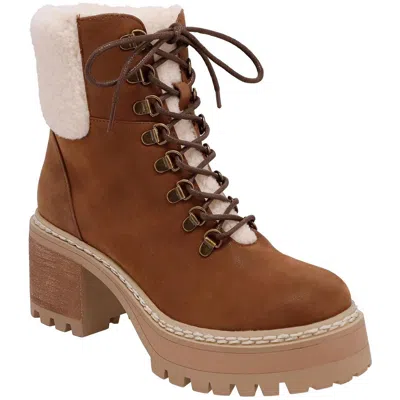 Mia Tiler Womens Lace-up Faux Leather Shearling Boots In Cognac