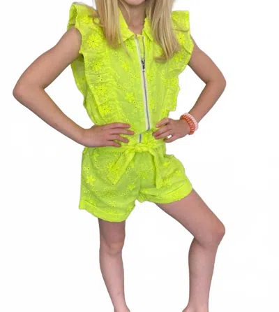 Mia Kids' Tween Girl's Eyelet Romper In Neon Lime In Green