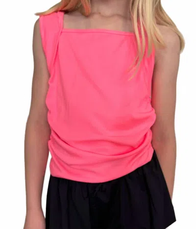 Mia Kids' Tween Girl's Square Neck Ruched Tank Top In Neon Pink