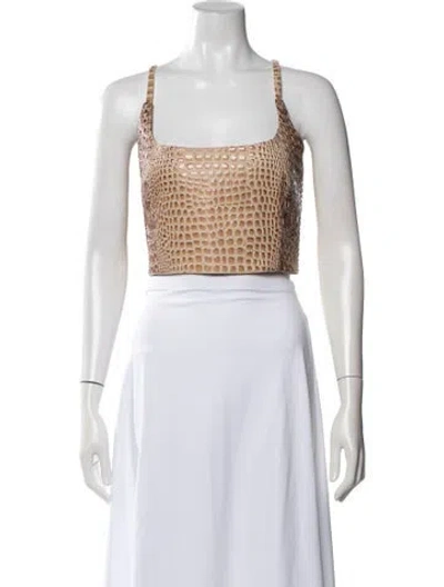 Pre-owned Mia Vesper Animal Print Square Neckline Crop Top In Neutrals