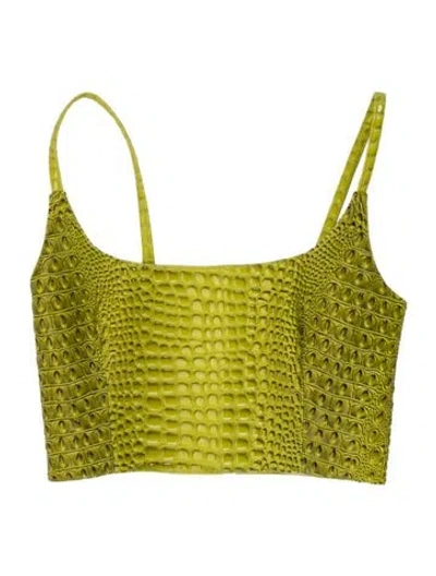 Pre-owned Mia Vesper Animal Print Square Neckline Top In Green