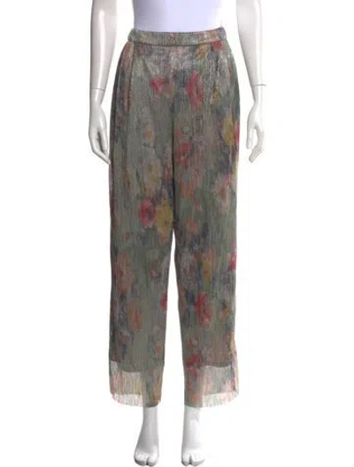 Pre-owned Mia Vesper Floral Print Wide Leg Pants In Green