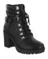 Mia Women's Annamaria Block Heel Lug Sole Biker Boots In Black