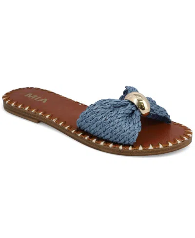 Mia Women's Braided Raffia Gold-tone Hardware Slip-on Slide Sandals In Blue