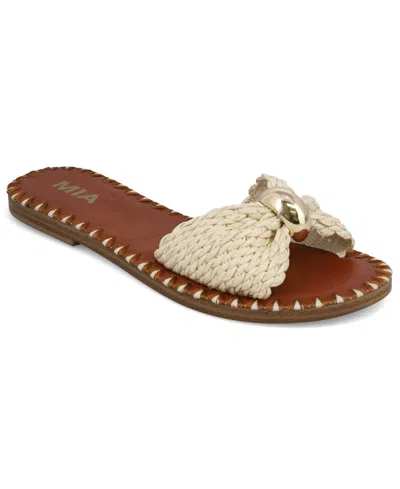 Mia Women's Braided Raffia Gold-tone Hardware Slip-on Slide Sandals In Neutral