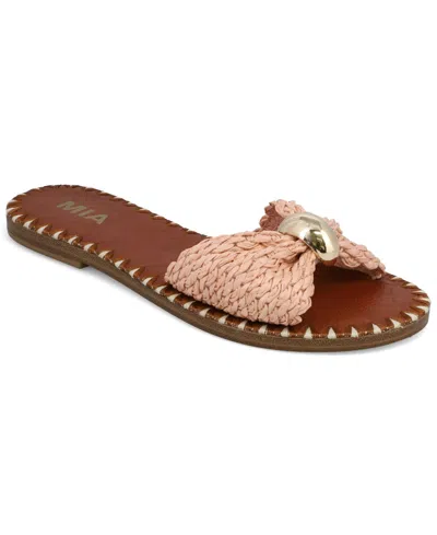 Mia Women's Braided Raffia Gold-tone Hardware Slip-on Slide Sandals In Multi