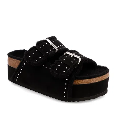 Mia Women's Brookie Slip-on Cozy Platform Sandals In Black Shearling