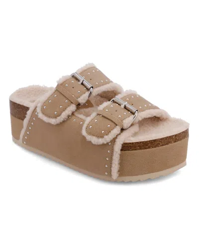 Mia Women's Brookie Slip-on Cozy Platform Sandals In Sand Shearling