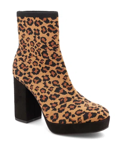 Mia Women's Candra Knit Platform Block-heel Booties In Leopard