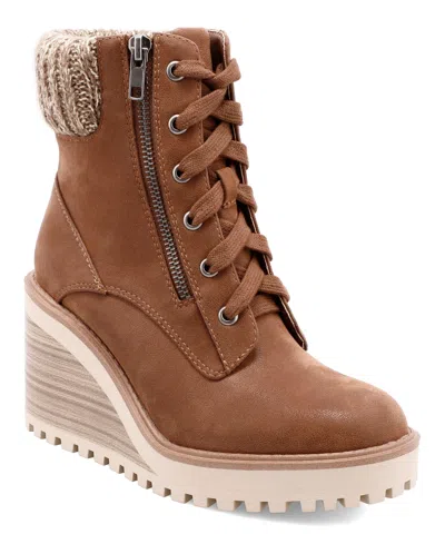 Mia Women's Chaz Lug Sole Wedge Booties In Cognac