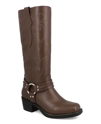 MIA WOMEN'S DIEGO TALL HARNESS STRAP BLOCK HEEL WESTERN BOOTS