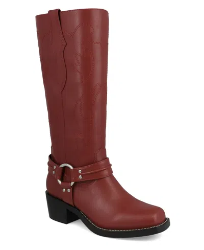 MIA WOMEN'S DIEGO TALL HARNESS STRAP BLOCK HEEL WESTERN BOOTS