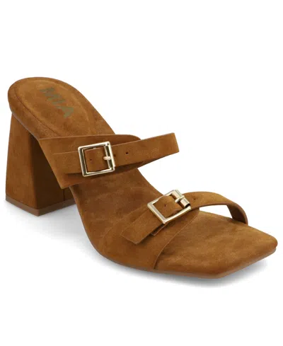 Mia Women's Double-strap Gold-tone Buckle Block Heel Sandals In Multi