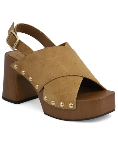MIA WOMEN'S EUDORA STUDDED CRISSCROSS SQUARE-TOE PLATFORM CASUAL SANDALS