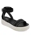Shop Mia Women's Evelin Grommeted Platform Round Toe Sandals In Black,silver