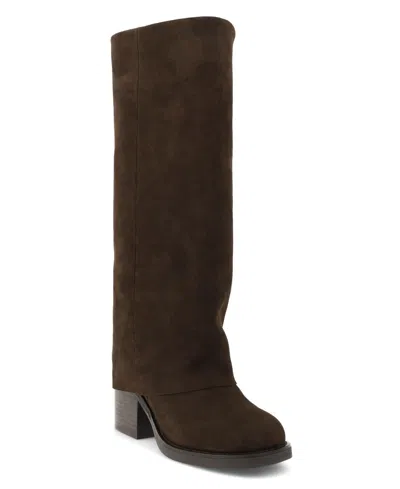 Mia Women's Evertt-r Knee High Square Toe Block Heel Faux Leather Boots In Chocolate