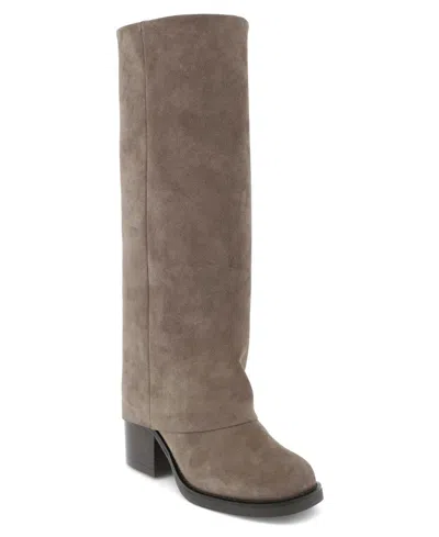 Mia Women's Evertt-r Knee High Square Toe Block Heel Faux Leather Boots In Taupe
