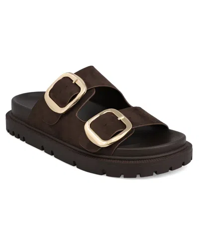 Mia Women's Gen Double Buckle Flat Slide Sandals In Brown